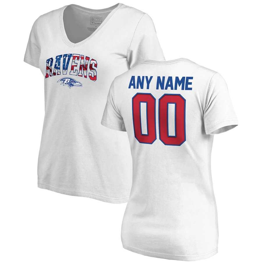 Women Customized Baltimore Ravens NFL Pro Line by Fanatics Branded Any Name & Number Banner Wave V Neck T-Shirt White,We sell and wholesale Women Customized Baltimore Ravens NFL Pro Line by Fanatics Branded Any Name & Number Banner Wave V Neck T-Shirt White on line form chian!